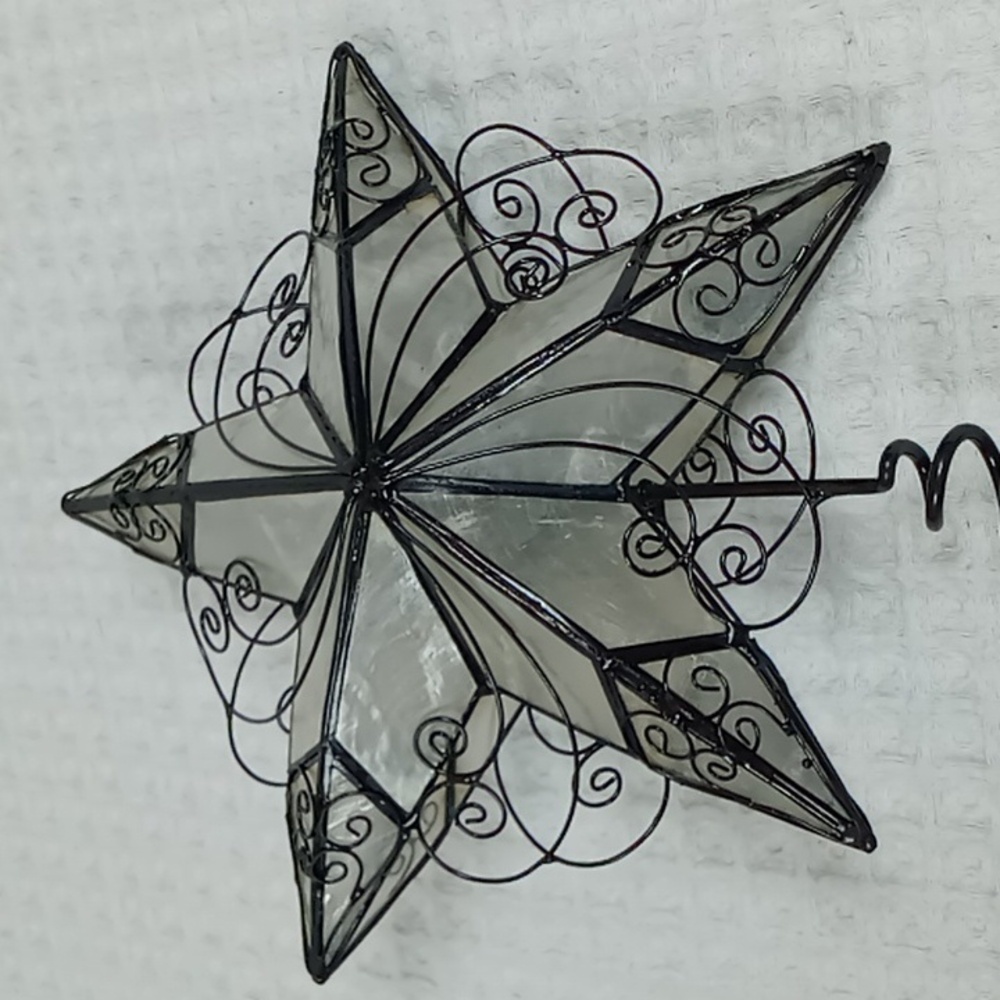 Capiz Shell Christmas Tree Star/Tree Topper Black/Wht Detailed Metal Scrollwork - Picture 4 of 6